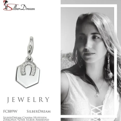 SilberDream Charm Hufeisen Zirkonia 925er Silber Armband Anhänger FC889W