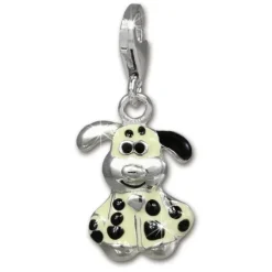 SilberDream Charm Hund schwarz/weiß Armband Anhänger 925 Silber FC1042
