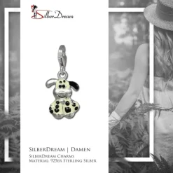 SilberDream Charm Hund schwarz/weiß Armband Anhänger 925 Silber FC1042