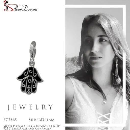 SilberDream Charm Indische Hand 925 Silber Armband Anhänger FC736S