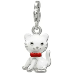 SilberDream Charm Kätzchen weiß 925er Silber Armband Anhänger FC693