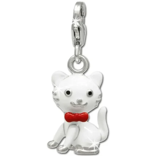 SilberDream Charm Kätzchen weiß 925er Silber Armband Anhänger FC693