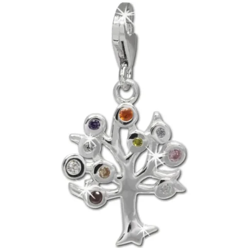 SilberDream Charm Lebensbaum bunt 925er Silber Armband Anhänger FC722F