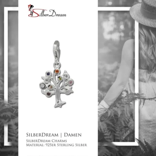 SilberDream Charm Lebensbaum bunt 925er Silber Armband Anhänger FC722F