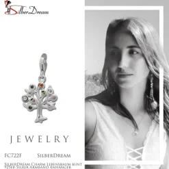 SilberDream Charm Lebensbaum bunt 925er Silber Armband Anhänger FC722F