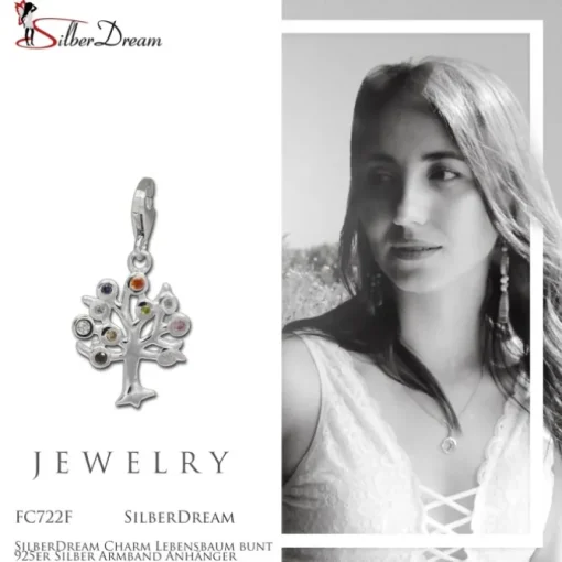 SilberDream Charm Lebensbaum bunt 925er Silber Armband Anhänger FC722F