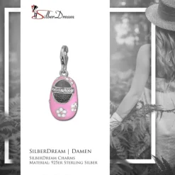 SilberDream Charm Mädchenschuh Blume rosa 925 Silber Armband Anhänger FC853P