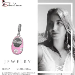 SilberDream Charm Mädchenschuh Blume rosa 925 Silber Armband Anhänger FC853P