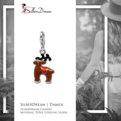 SilberDream Charm Rentier braun 925er Silber Armband Anhänger FC698N