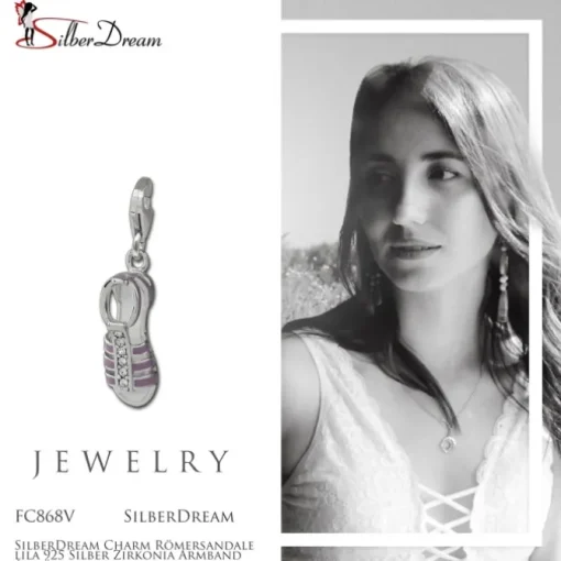SilberDream Charm Römersandale lila 925 Silber Zirkonia Armband Anhänger FC868V