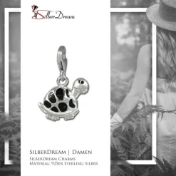 SilberDream Charm Schildkröte schwarz 925er Armband Anhänger FC818S