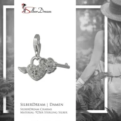 SilberDream Charm Schlüssel zum Herzen rot 925 Silber Armband Anhänger FC874A