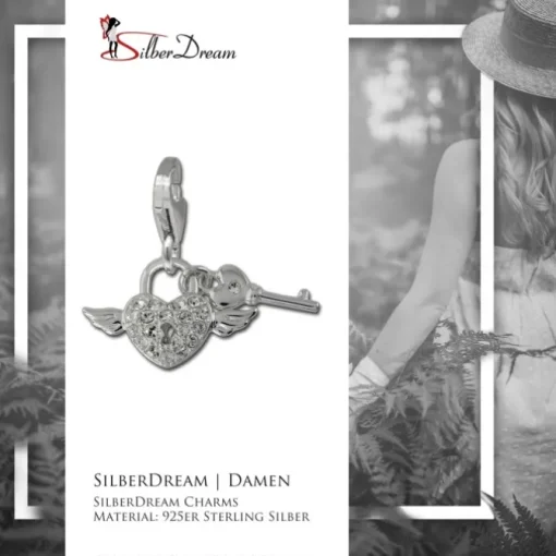 SilberDream Charm Schlüssel zum Herzen rot 925 Silber Armband Anhänger FC874A