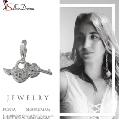 SilberDream Charm Schlüssel zum Herzen rot 925 Silber Armband Anhänger FC874A