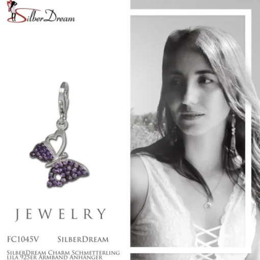 SilberDream Charm Schmetterling lila 925er Armband Anhänger FC1045V