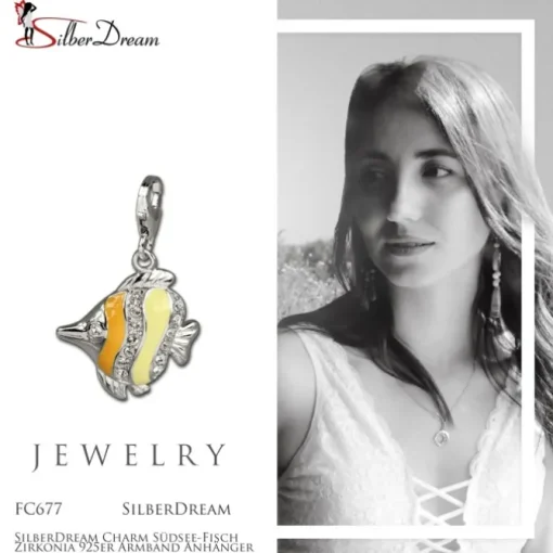 SilberDream Charm Südsee-Fisch Zirkonia 925er Armband Anhänger FC677