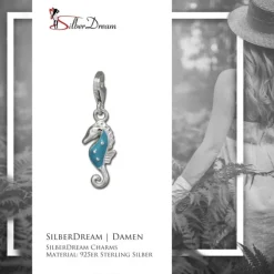 SilberDream Charm Seepferd hellblau 925er Armband Anhänger FC844H