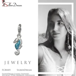 SilberDream Charm Seepferd hellblau 925er Armband Anhänger FC844H