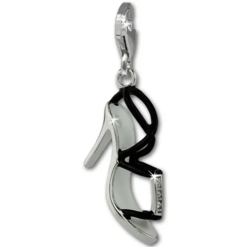 SilberDream Charm Stiletto schwarz mit Zirkonia 925er Armband Anhänger FC883S