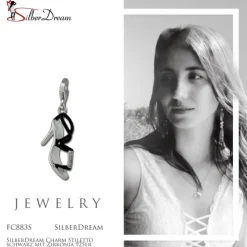 SilberDream Charm Stiletto schwarz mit Zirkonia 925er Armband Anhänger FC883S