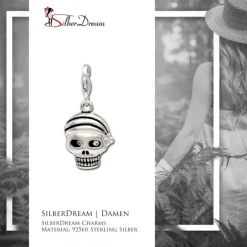 SilberDream Charm Totenkopf Pirat 925 Silber Armband Anhänger FC695