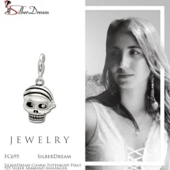 SilberDream Charm Totenkopf Pirat 925 Silber Armband Anhänger FC695