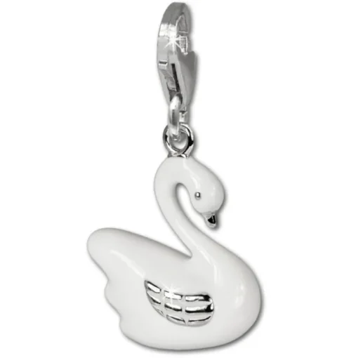 SilberDream Charm weißer Schwan 925 Silber Armband Anhänger FC645