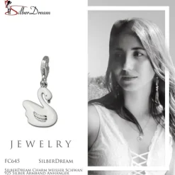 SilberDream Charm weißer Schwan 925 Silber Armband Anhänger FC645