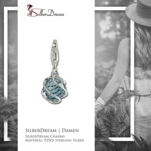 SilberDream Charm Zirkonia Kugel aqua Armband Anhänger FC200B