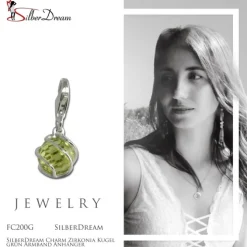 SilberDream Charm Zirkonia Kugel grün Armband Anhänger FC200G