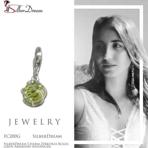 SilberDream Charm Zirkonia Kugel grün Armband Anhänger FC200G