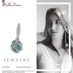 SilberDream Charm Zirkonia Kugel aqua Armband Anhänger FC200B
