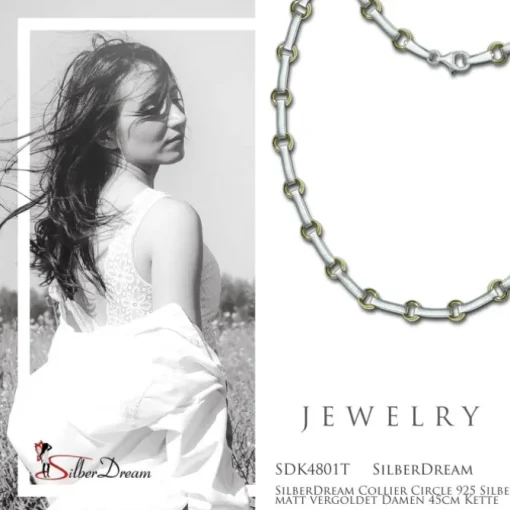 SilberDream Collier Circle 925 Silber matt vergoldet Damen 45cm Kette SDK4801T