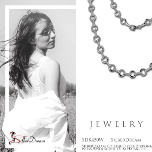 SilberDream Collier Circle Zirkonia weiß 925er Silber 45cm Halskette SDK450W