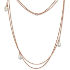 SilberDream Collier Doppel Kette Perlen rose vergoldet 925 Silber 90cm SDK2369E
