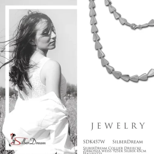 SilberDream Collier Dreiecke Zirkonia weiß 925er Silber 45cm Halskette SDK457W