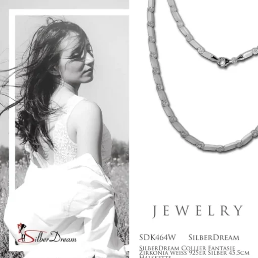 SilberDream Collier Fantasie Zirkonia weiß 925er Silber 45,5cm Halskette SDK464W