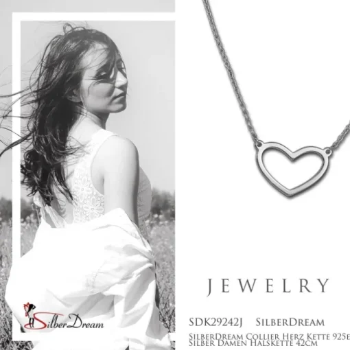 SilberDream Collier Herz Kette 925er Silber Damen Halskette 42cm SDK29242J