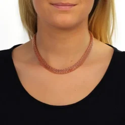 SilberDream Collier Kette Geflecht Rose vergoldet Damen ca. 45cm SDK22045E