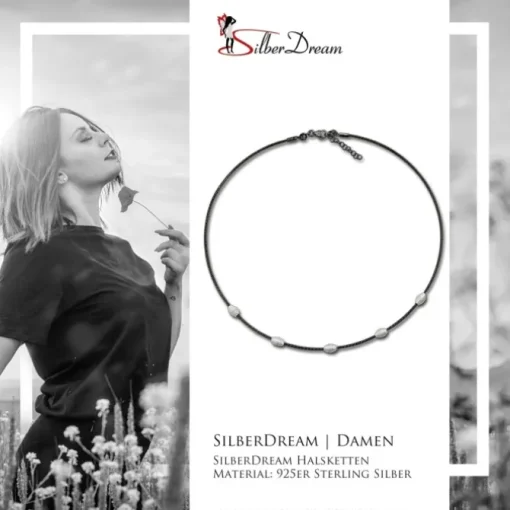SilberDream Collier Kette Fantasie schwarz 925 Silber Damen 42-44cm SDK28242S