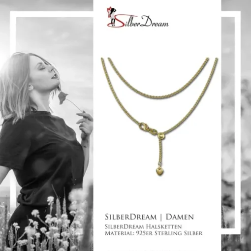 SilberDream Collier Kette Herz vergoldet 925er Silber Damen 45cm SDK22645Y