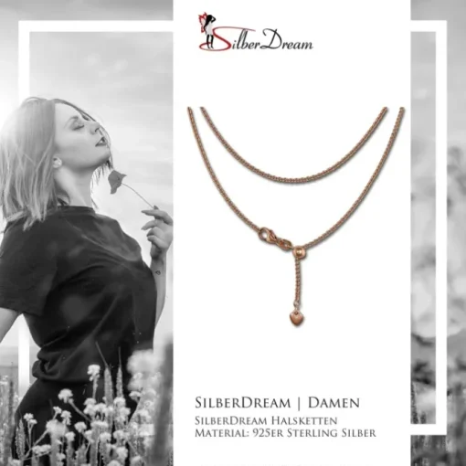 SilberDream Collier Kette Herz rose vergoldet 925er Silber Damen 45cm SDK22645E