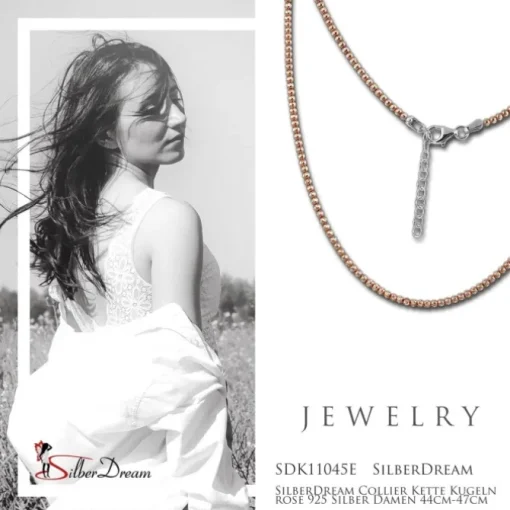 SilberDream Collier Kette Kugeln rose 925 Silber Damen 44cm-47cm SDK11045E