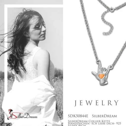 SilberDream Collier Kette Handzeichen -Ich liebe dich- 925 Silber 46cm SDK50844E