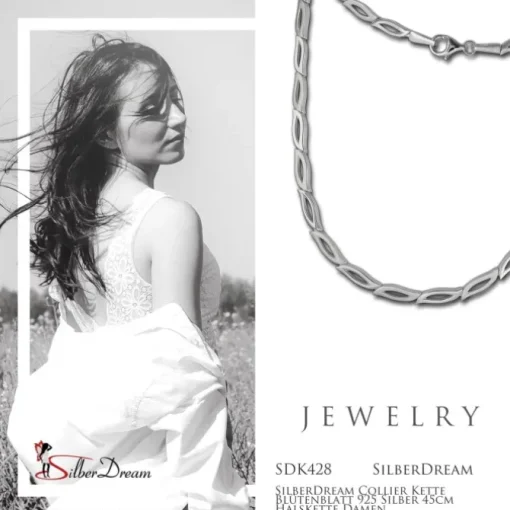 SilberDream Collier Kette Blütenblatt 925 Silber 45cm Halskette Damen SDK428