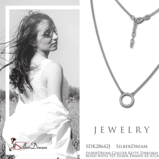 SilberDream Collier Kette Zirkonia rund weiß 925 Silber Damen 42-47cm SDK28642J