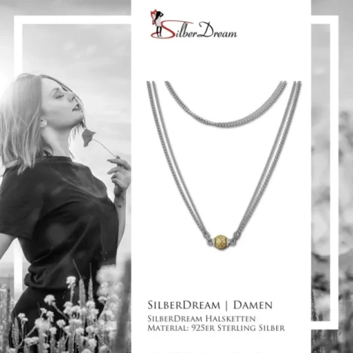 SilberDream Collier Kette Kugel Punkte vergoldet 925 Silber Damen 45cm SDK24645Y