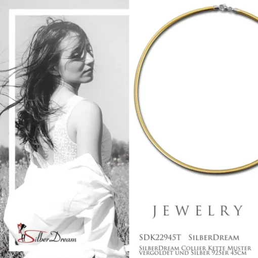 SilberDream Collier Kette Muster vergoldet und Silber 925er 45cm SDK22945T