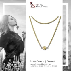 SilberDream Collier Kette Kugel Blatt vergoldet 925 Silber Damen 46cm SDK24146Y