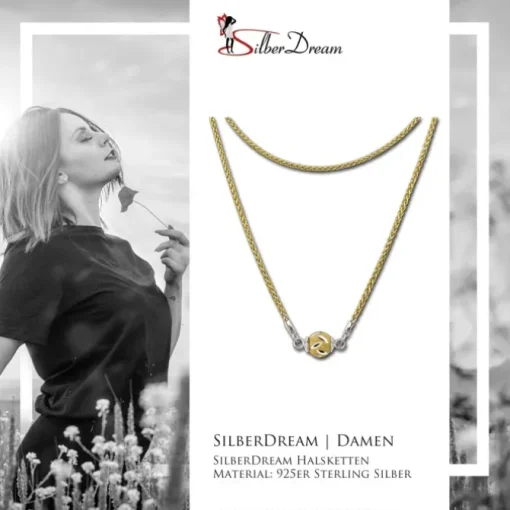 SilberDream Collier Kette Kugel Blatt vergoldet 925 Silber Damen 46cm SDK24146Y